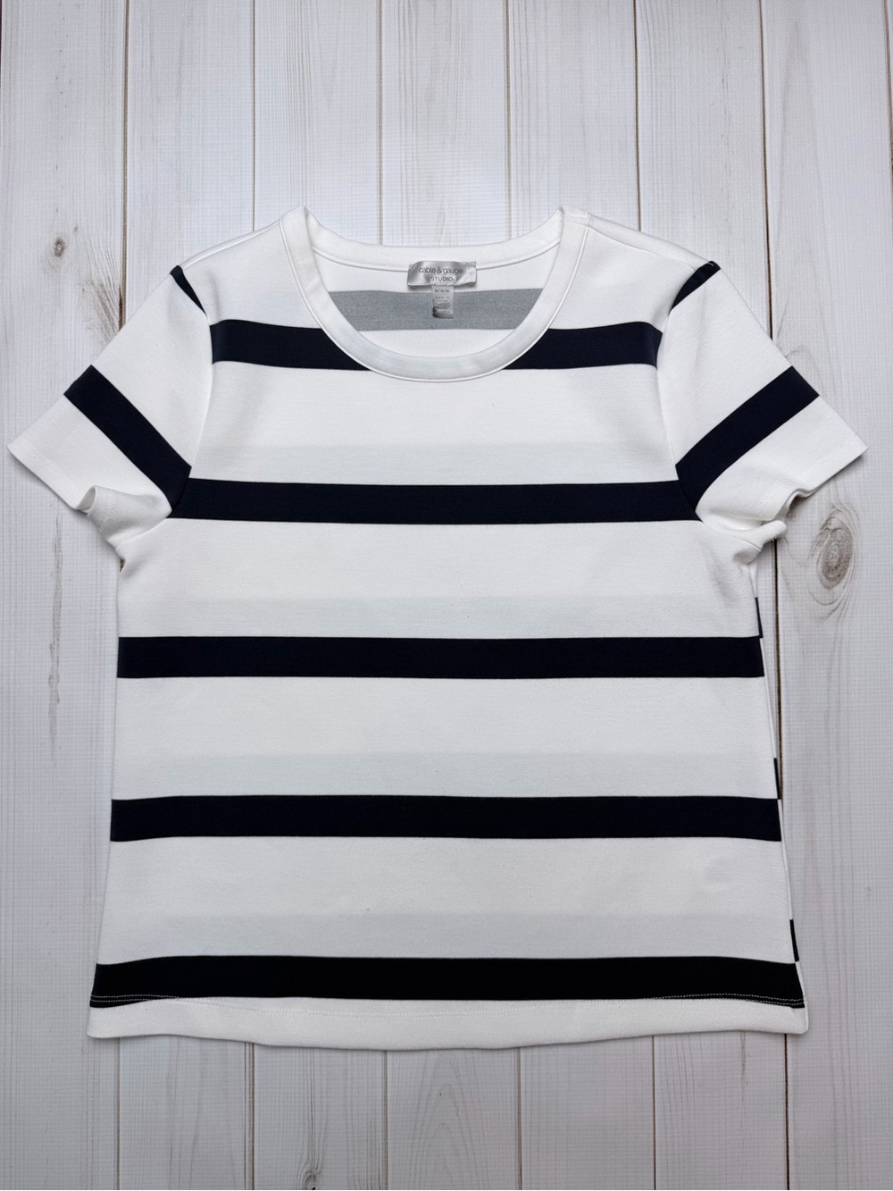 Cable & Gauge White Tee with Navy Stripes